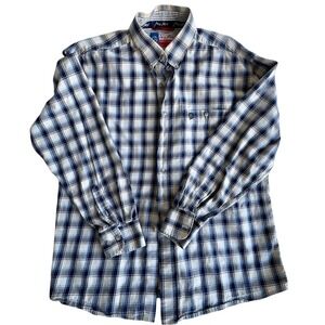 Wrangler George Strait Cowboy Blue Plaid Button Down Shirt Mens Large MGST949